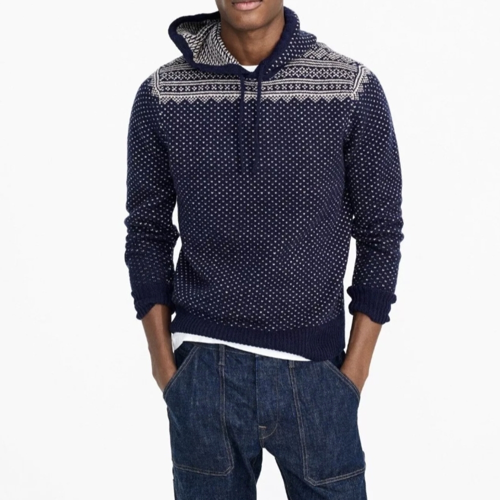 J. Crew Mercantile Fair Isle Sweater Hoodie Wool Blend Size M